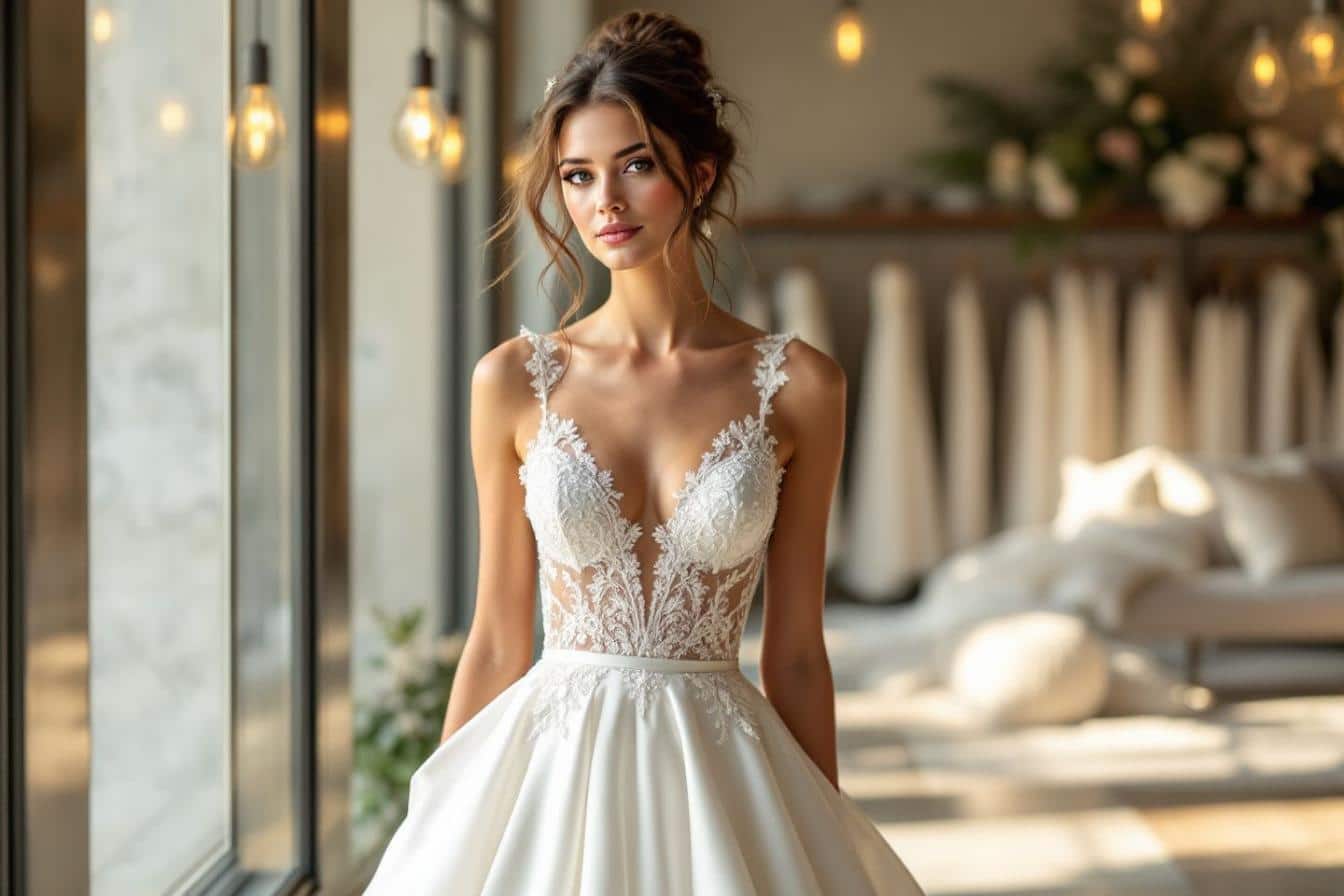 Robe de mariée intemporelle et raffinée en boutique